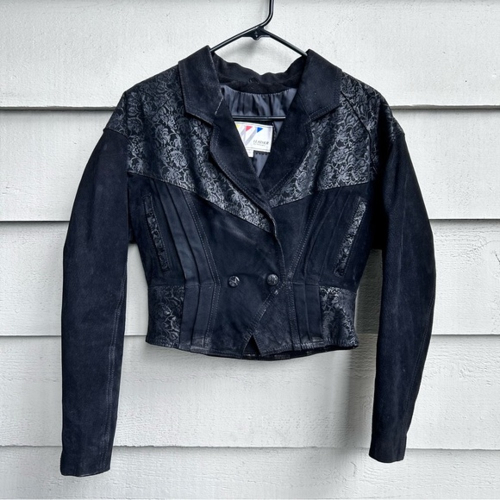 Vintage Wilson 80s Black Suede & Leather Jacket Cropped Western Size Small